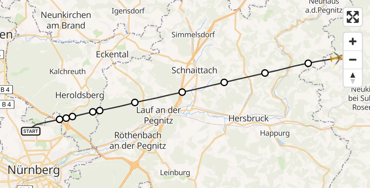 Flugroute Ambulanzhubschrauber Flughafen Nuremberg - Hirschbach, 10 Juli 2026, 15:02