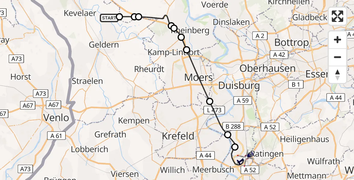 Flugroute Polizeihubschrauber Kevelaer - Düsseldorf Flughafen, 10 Juli 2026, 15:05