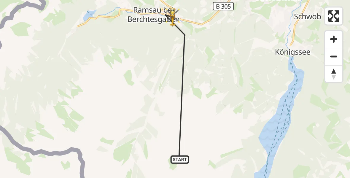 Flugroute Rettungshubschrauber Ramsau b.Berchtesgaden - Ramsau b.Berchtesgaden, 10 Juli 2026, 15:10