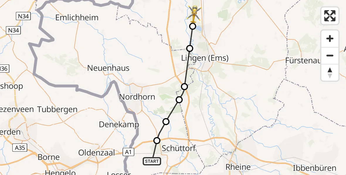 Flugroute Rettungshubschrauber Bad Bentheim - Geeste, 10 Juli 2026, 15:13