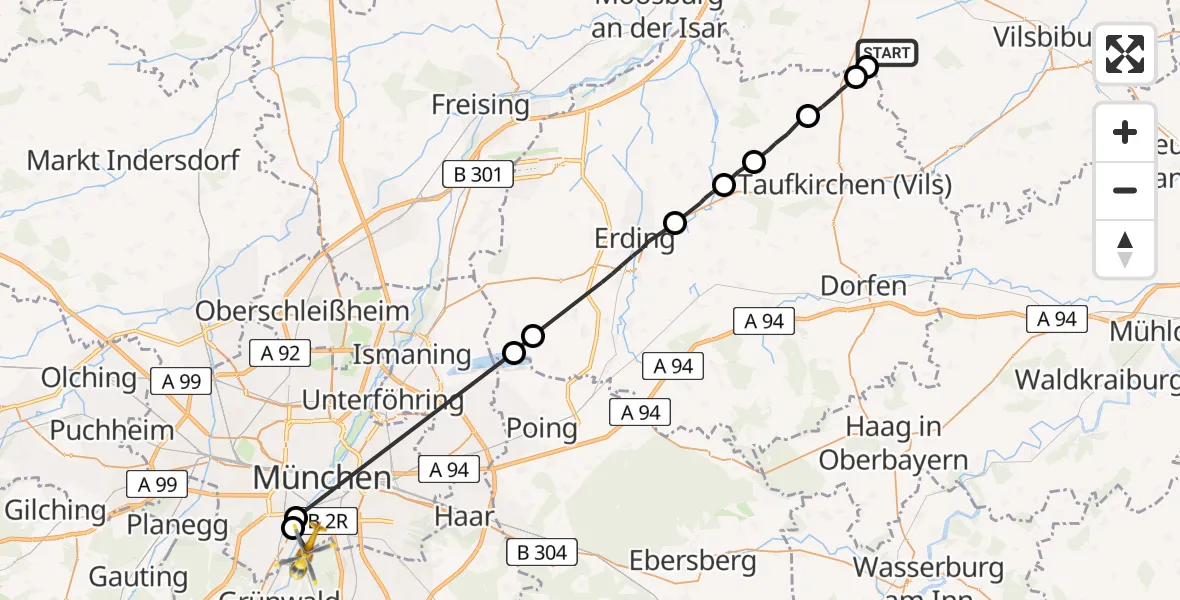 Flugroute Rettungshubschrauber Altfraunhofen - ADAC Air Rescue Center Hubschrauberlandeplatz (Christoph 1), 10 Juli 2026, 15:17