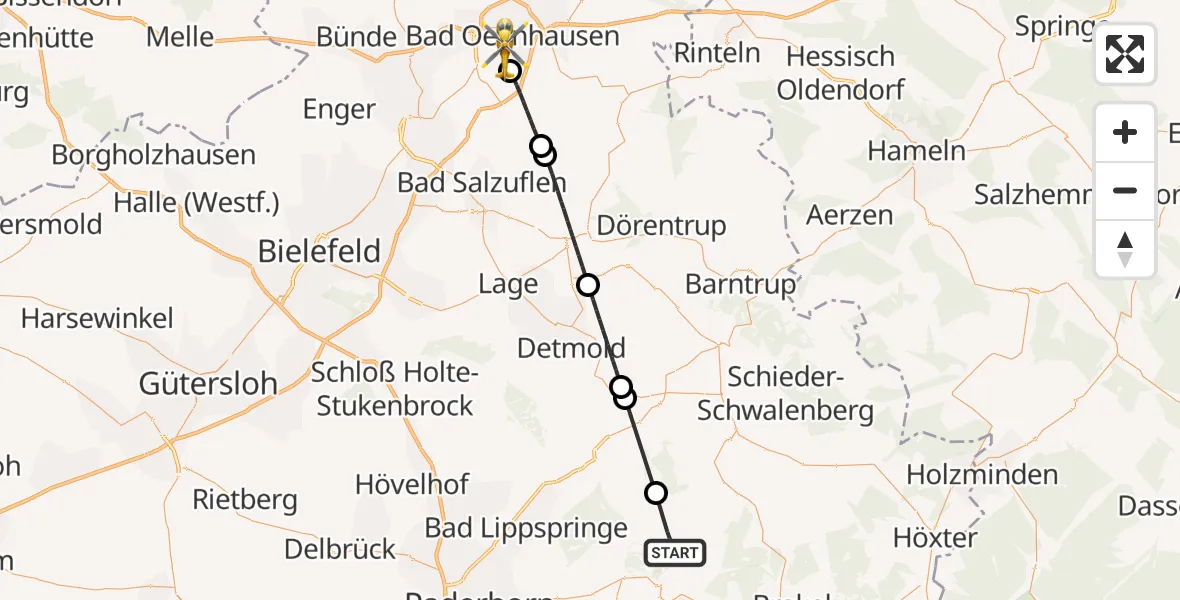 Flugroute Ambulanzhubschrauber Bad Driburg - Bad Oeynhausen, 10 Juli 2026, 15:34