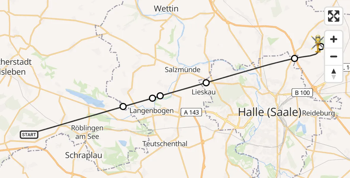 Flugroute Rettungshubschrauber Seegebiet Mansfelder Land - Halle-Oppin Flugplatz, 10 Juli 2026, 15:38