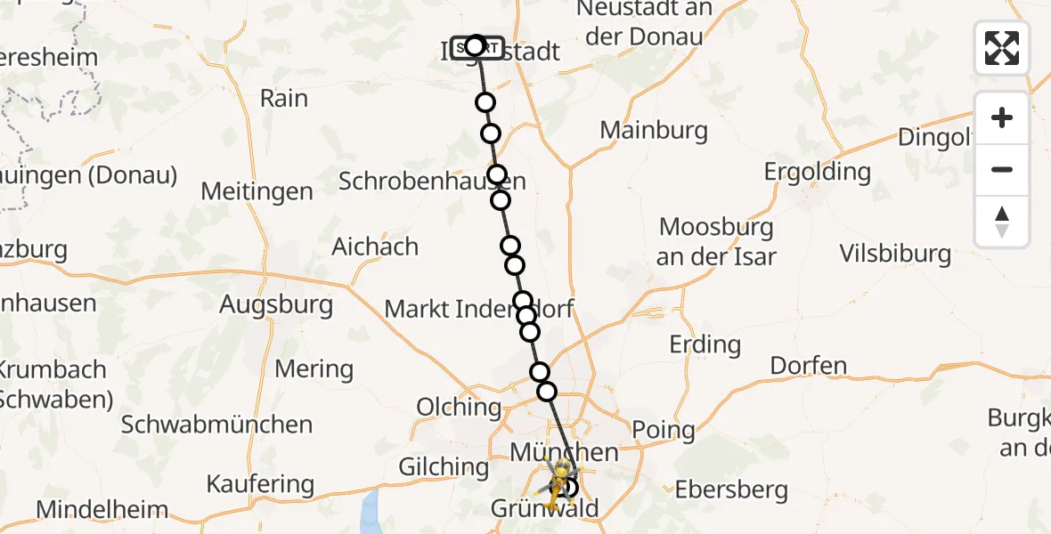 Flugroute Rettungshubschrauber Ingolstadt Hospital - ADAC Air Rescue Center Hubschrauberlandeplatz (Christoph 1), 10 Juli 2026, 15:48