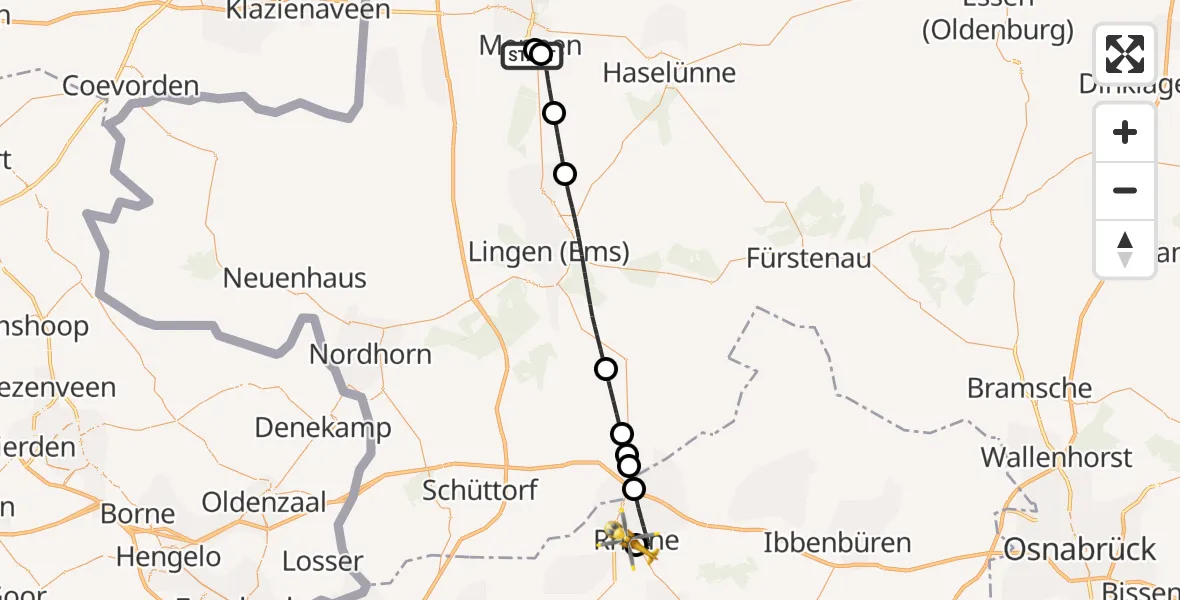 Flugroute Rettungshubschrauber Meppen Ludmillenstift Hospital - ADAC Luftrettungsstation Rheine Hubschrauberlandeplatz (Christoph Europa 2), 10 Juli 2026, 15:57