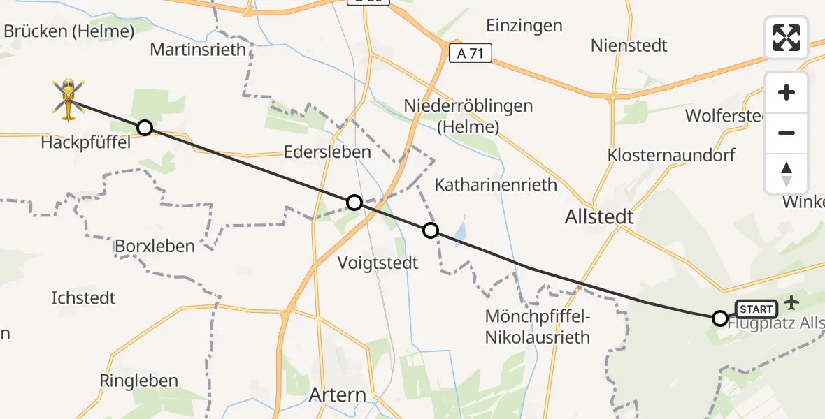 Flugroute Rettungshubschrauber Allstedt Flugplatz - Brücken-Hackpfüffel, 10 Juli 2026, 15:58