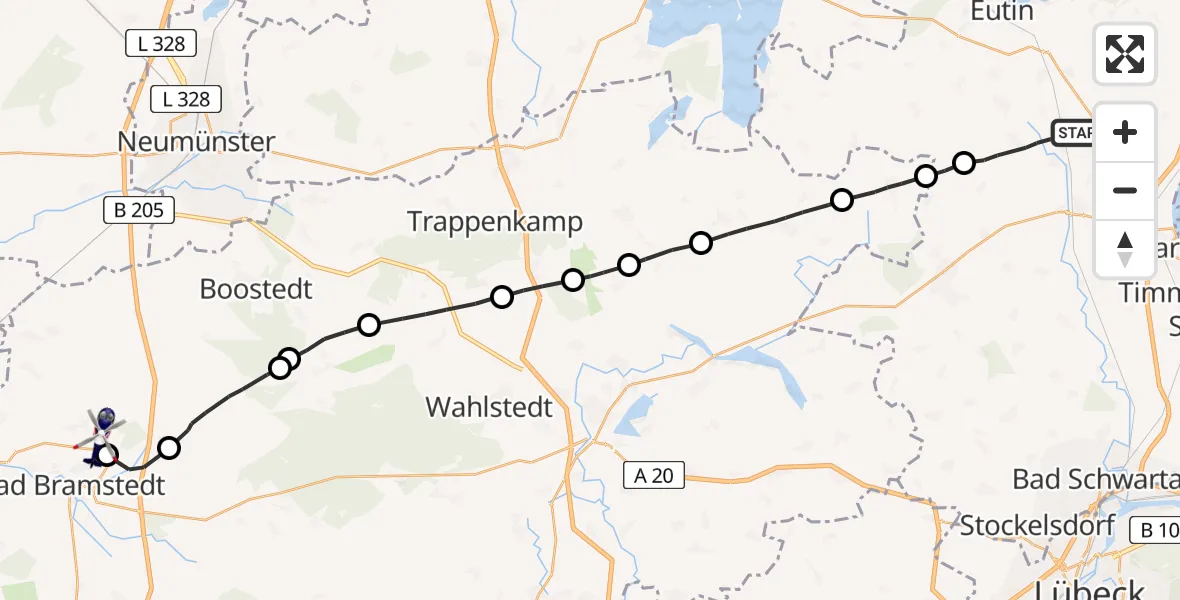 Flugroute Polizeihubschrauber Süsel - Bad Bramstedt, 10 Juli 2026, 16:00