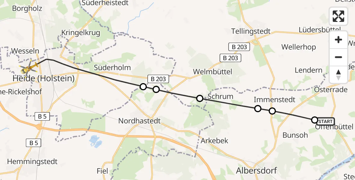 Flugroute Ambulanzhubschrauber Offenbüttel - Heide, 10 Juli 2026, 16:04
