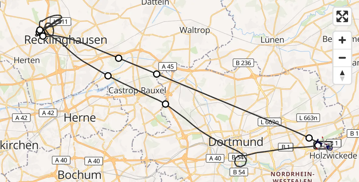 Flugroute Polizeihubschrauber Dortmund Flughafen - Dortmund Flughafen, 10 Juli 2026, 16:06