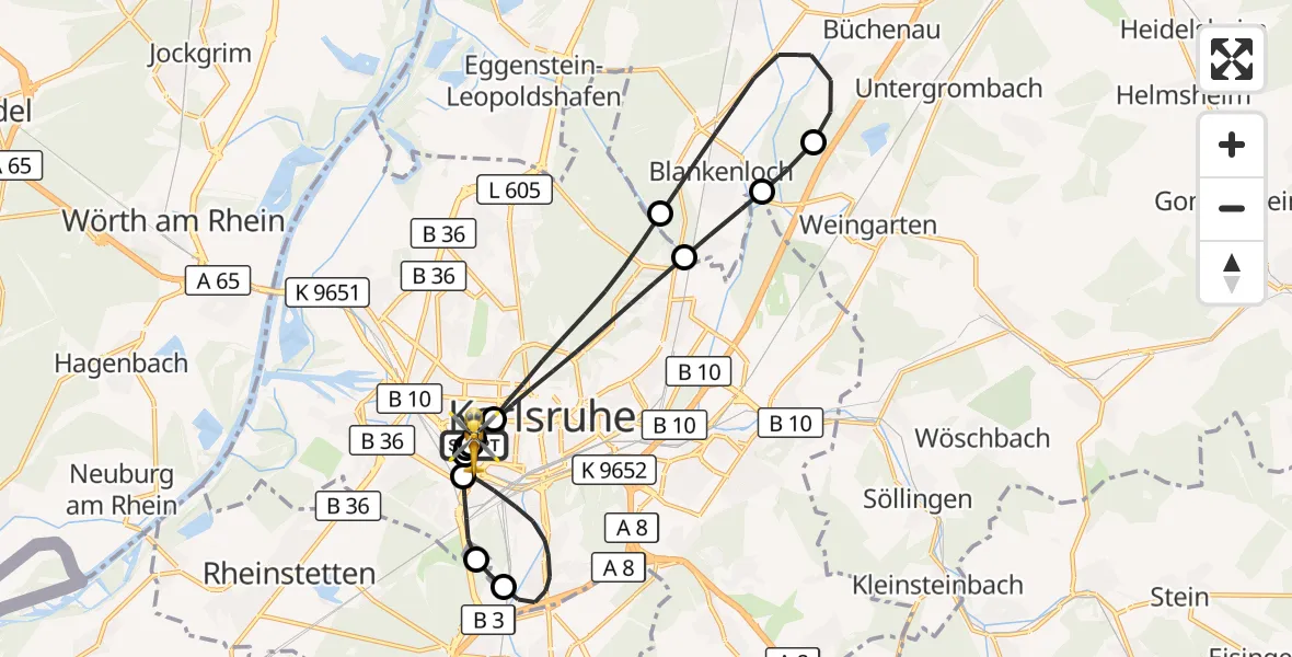 Flugroute Ambulanzhubschrauber Sankt Vincentius Hospital - Sankt Vincentius Hospital, 10 Juli 2026, 16:09