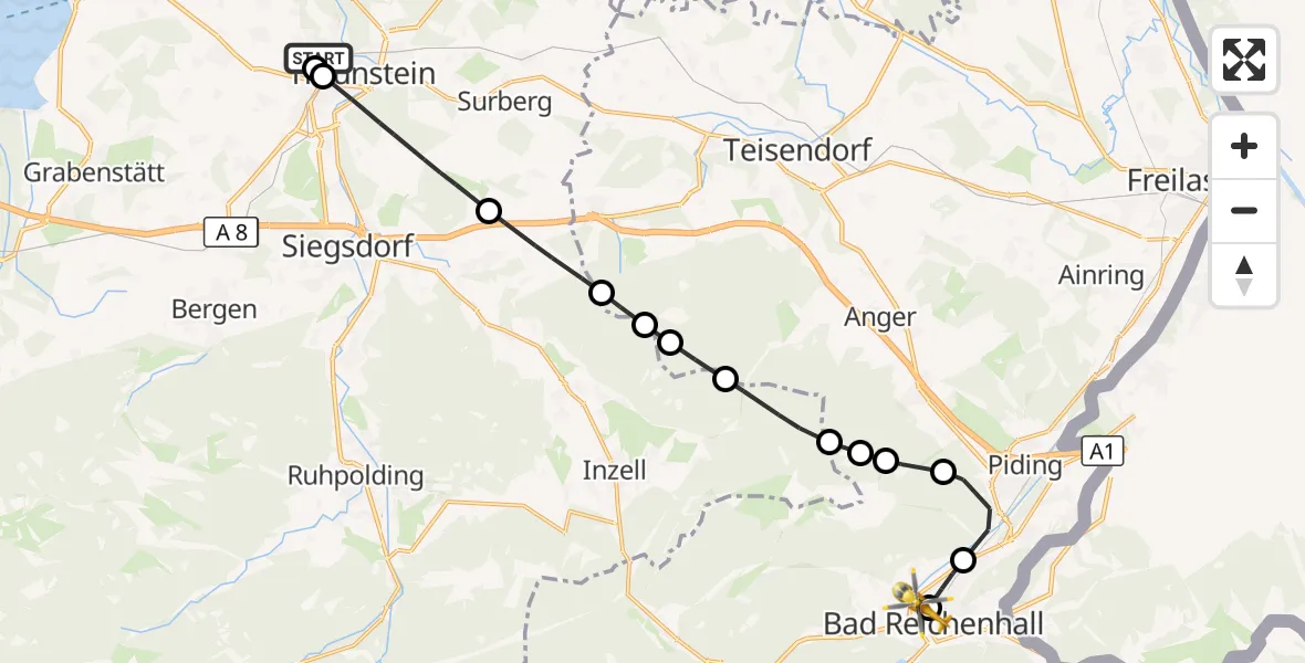 Flugroute Rettungshubschrauber Traunstein Hospital - Bad Reichenhall Hospital, 10 Juli 2026, 16:10