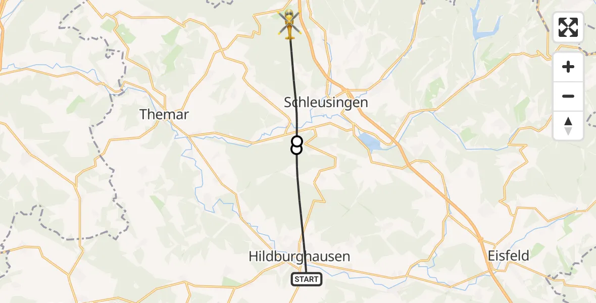 Flugroute Rettungshubschrauber Hildburghausen - Schleusingen, 10 Juli 2026, 16:18