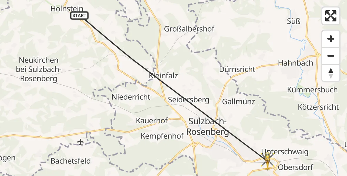 Flugroute Ambulanzhubschrauber Neukirchen b.Sulzbach-Rosenberg - Sulzbach-Rosenberg, 10 Juli 2026, 16:29