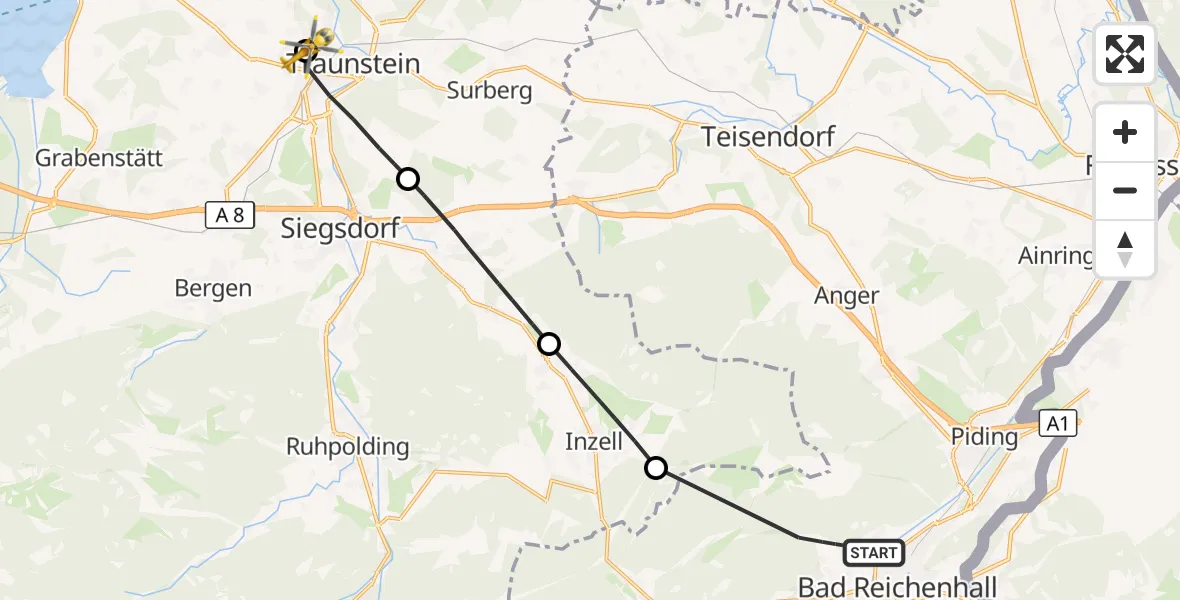 Flugroute Rettungshubschrauber Bad Reichenhall - Traunstein Hospital, 10 Juli 2026, 16:34