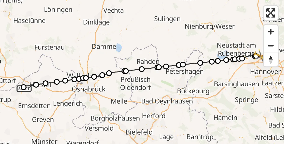 Flugroute Rettungshubschrauber ADAC Luftrettungsstation Rheine Hubschrauberlandeplatz (Christoph Europa 2) - Flughafen Hannover, 10 Juli 2026, 16:50
