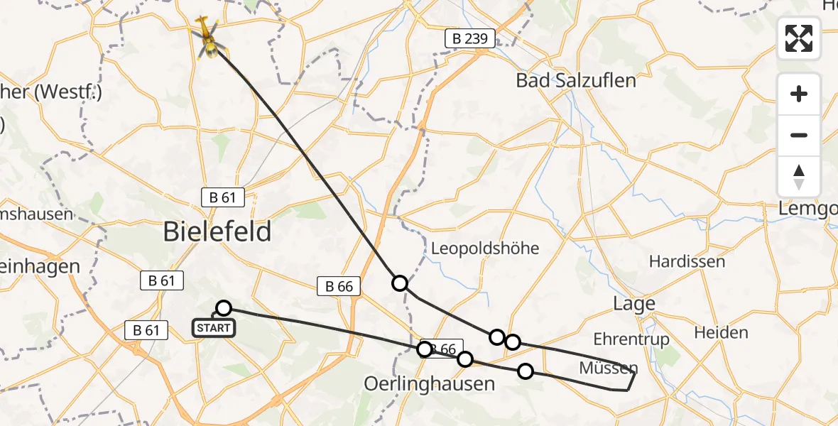Flugroute Rettungshubschrauber Luftrettungszentrum Bielefeld - Bielefeld, 10 Juli 2026, 16:56