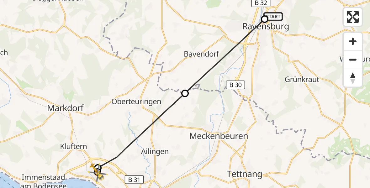 Flugroute Rettungshubschrauber Sankt Elisabeth Hospital - Friedrichshafen Hospital, 10 Juli 2026, 16:59