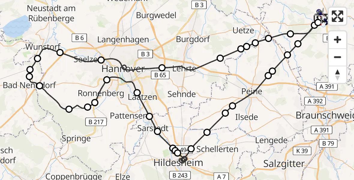 Flugroute Polizeihubschrauber Gifhorn Bundespolizei Hubschrauberlandeplatz - Gifhorn Bundespolizei Hubschrauberlandeplatz, 10 Juli 2026, 17:02