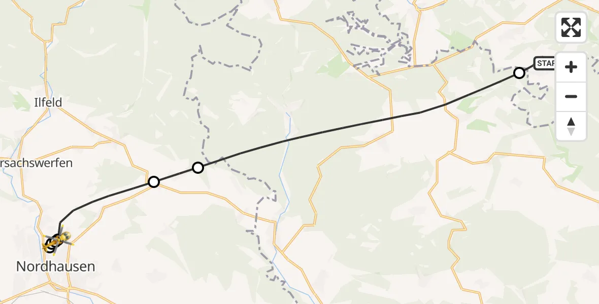 Flugroute Rettungshubschrauber Harzgerode - Südharz Hospital Nordhausen, 10 Juli 2026, 17:21