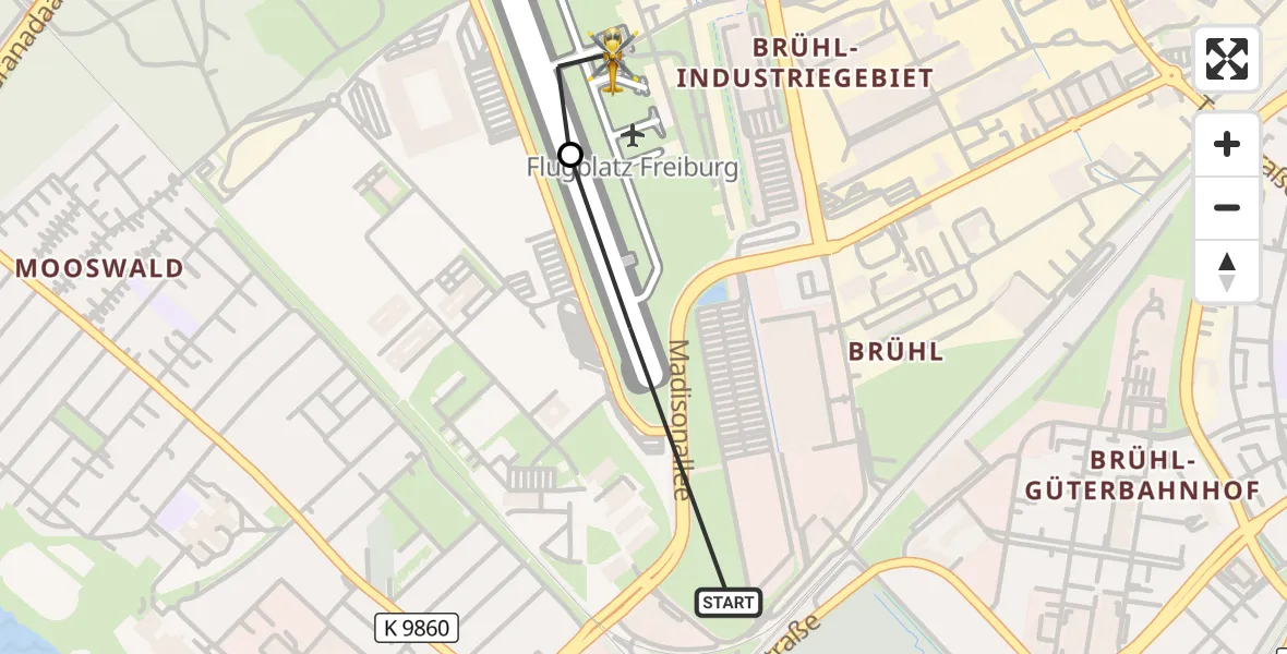 Flugroute Rettungshubschrauber Freiburg im Breisgau - Freiburg im Breisgau Flugplatz, 10 Juli 2026, 17:38