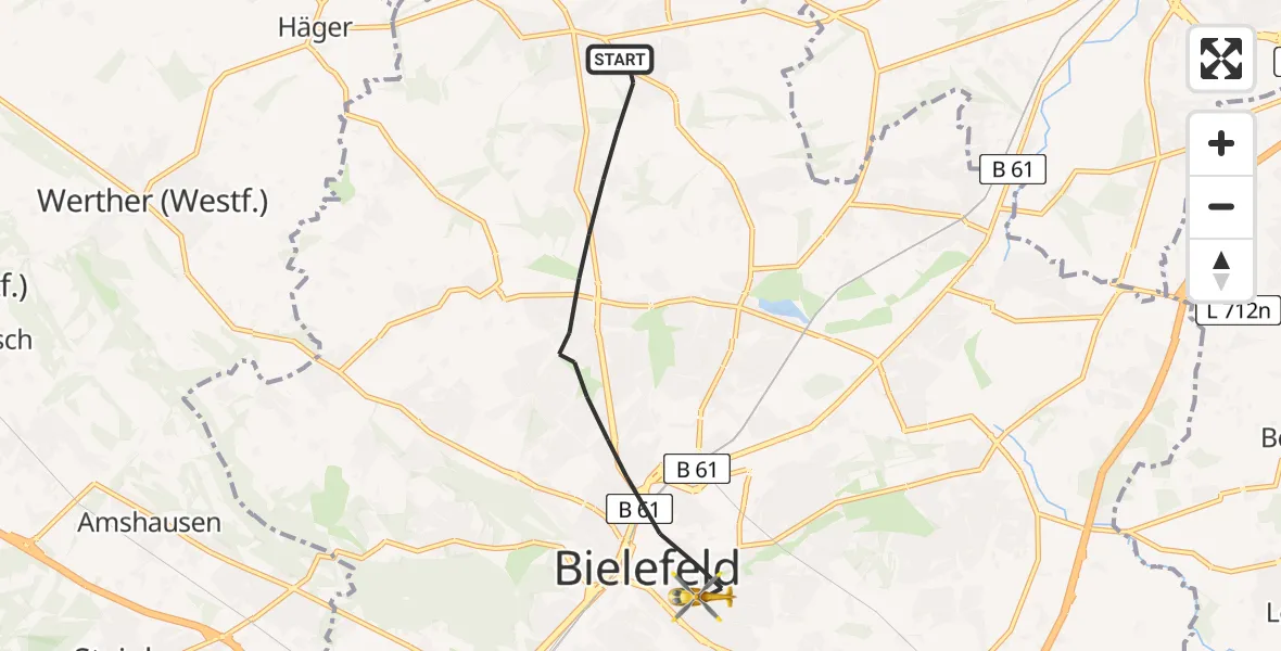 Flugroute Rettungshubschrauber Bielefeld - Bielefeld, 10 Juli 2026, 17:40