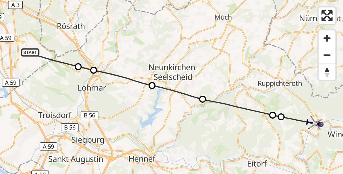 Flugroute Polizeihubschrauber Köln Bonn Flughafen - Windeck, 10 Juli 2026, 17:50