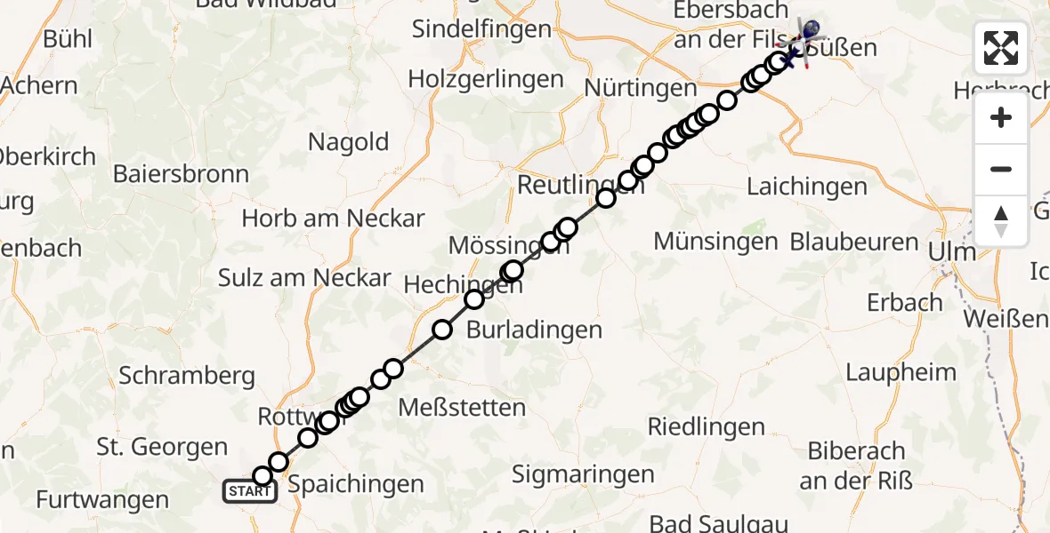 Flugroute Polizeihubschrauber Villingen-Schwenningen - Göppingen, 10 Juli 2026, 17:52