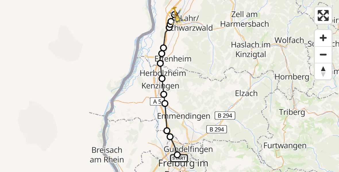 Flugroute Rettungshubschrauber Freiburg im Breisgau Flugplatz - Lahr Flughafen, 10 Juli 2026, 18:04