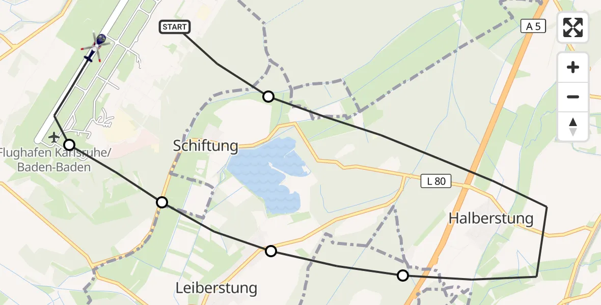 Flugroute Polizeihubschrauber Karlsruhe Baden-Baden Flughafen - Karlsruhe Baden-Baden Flughafen, 10 Juli 2026, 18:10
