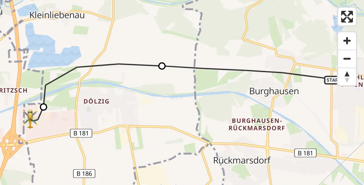 Flugroute Rettungshubschrauber Leipzig - ADAC Air Rescue Station Leipzig/Schkeuditz-Dölzig Hubschrauberlandeplatz (Christoph 61), 10 Juli 2026, 18:19