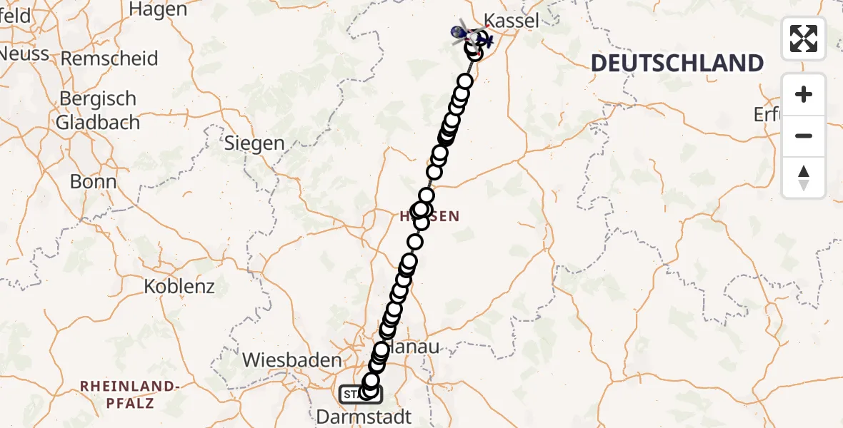 Flugroute Polizeihubschrauber Flughafen Frankfurt-Egelsbach - Bad Emstal, 10 Juli 2026, 18:19