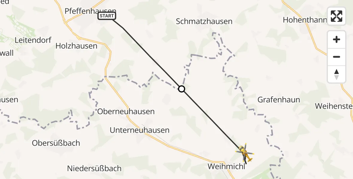 Flugroute Rettungshubschrauber Pfeffenhausen - Weihmichl, 10 Juli 2026, 18:28