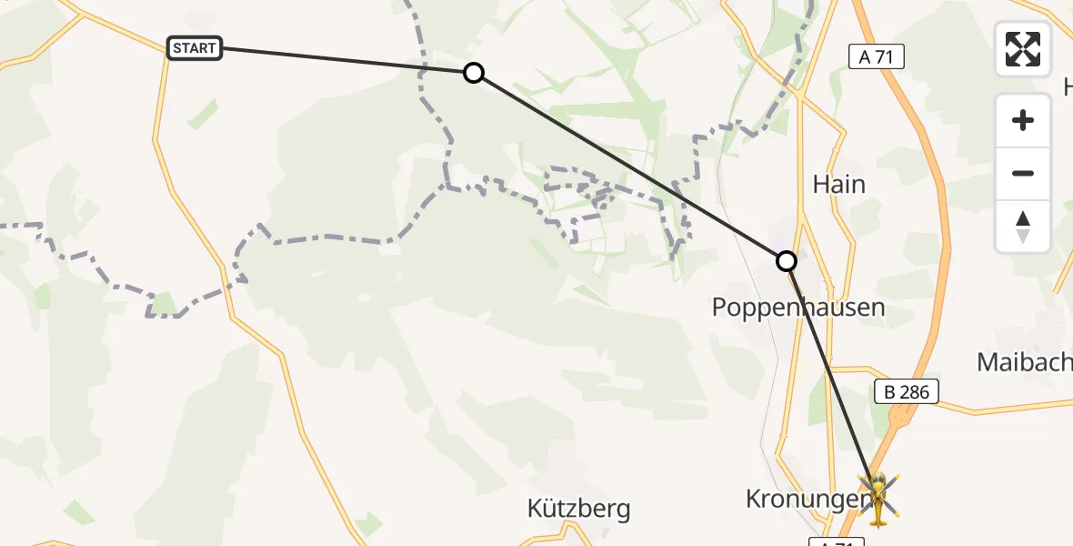 Flugroute Rettungshubschrauber Ramsthal - Poppenhausen, 10 Juli 2026, 18:52