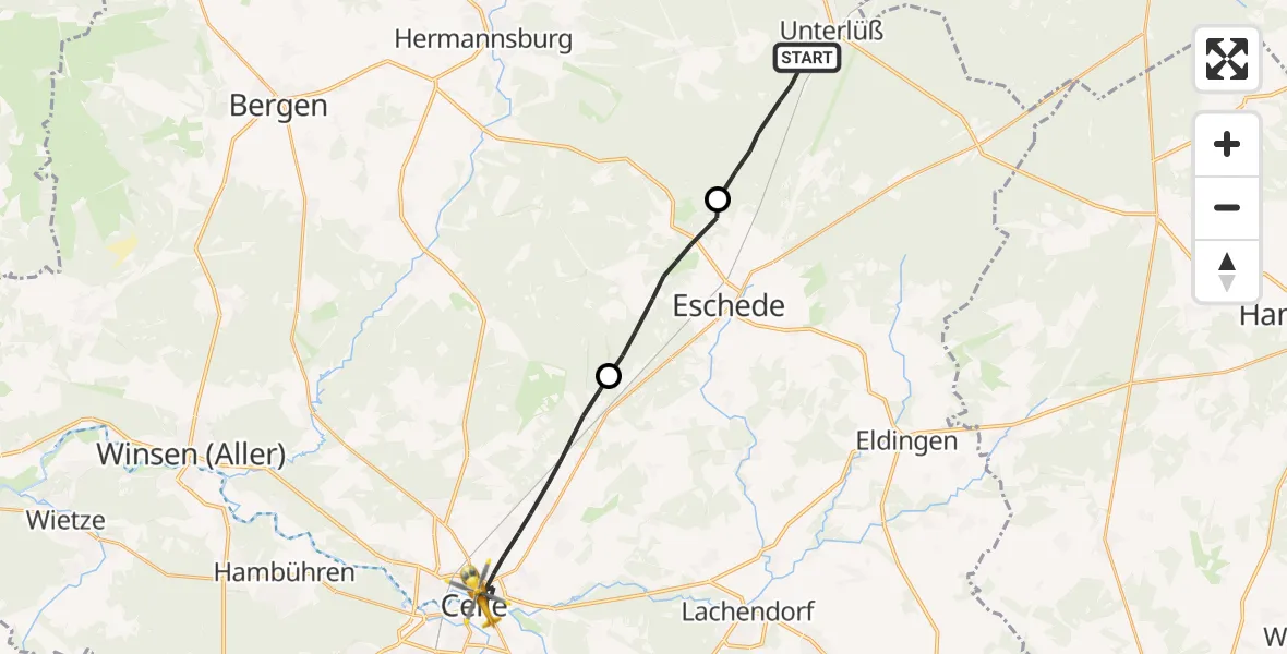 Flugroute Rettungshubschrauber Südheide - Celle, 10 Juli 2026, 19:14