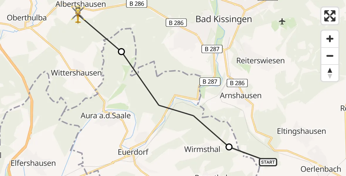 Flugroute Rettungshubschrauber Bad Kissingen - Bad Kissingen, 10 Juli 2026, 19:31