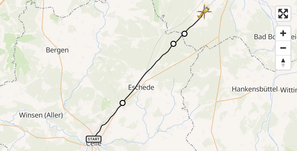 Flugroute Rettungshubschrauber Celle - Suderburg, 10 Juli 2026, 20:00