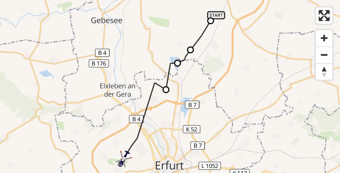 Flugroute Polizeihubschrauber Schloßvippach - Erfurt-Weimar Flughafen, 10 Juli 2026, 20:51