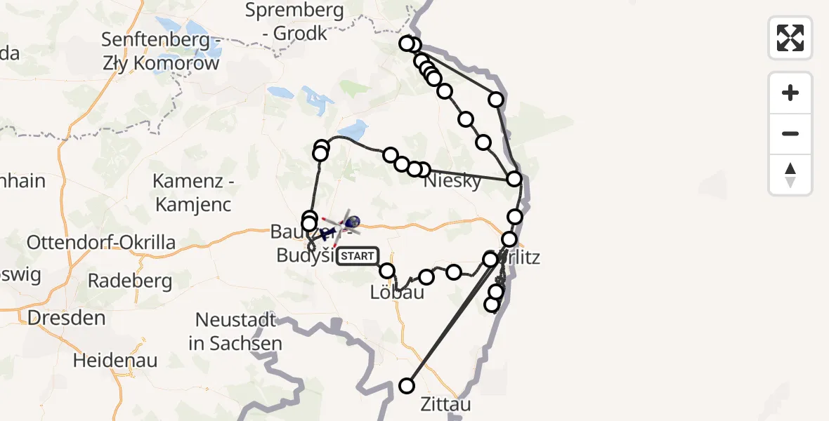 Flugroute Polizeihubschrauber Hochkirch - Kubschütz, 10 Juli 2026, 20:59