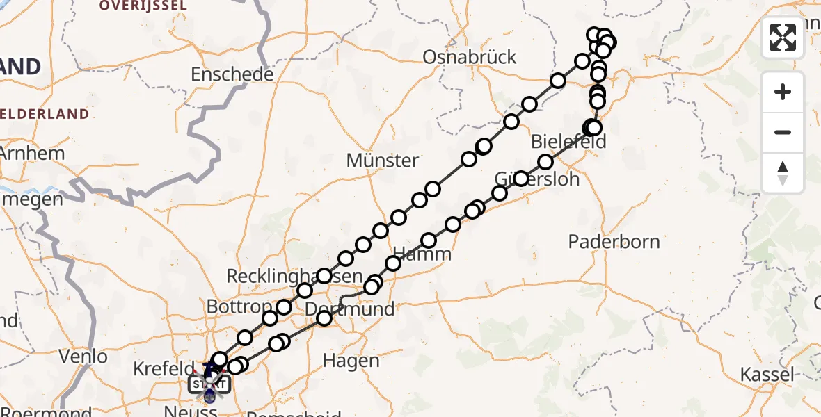 Flugroute Polizeihubschrauber Düsseldorf Flughafen - Düsseldorf Flughafen, 10 Juli 2026, 22:45