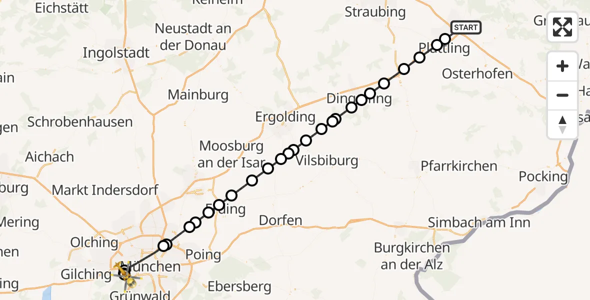 Flugroute Rettungshubschrauber Deggendorf - DRF Air Rescue München Hubschrauberlandeplatz, 10 Juli 2026, 22:46