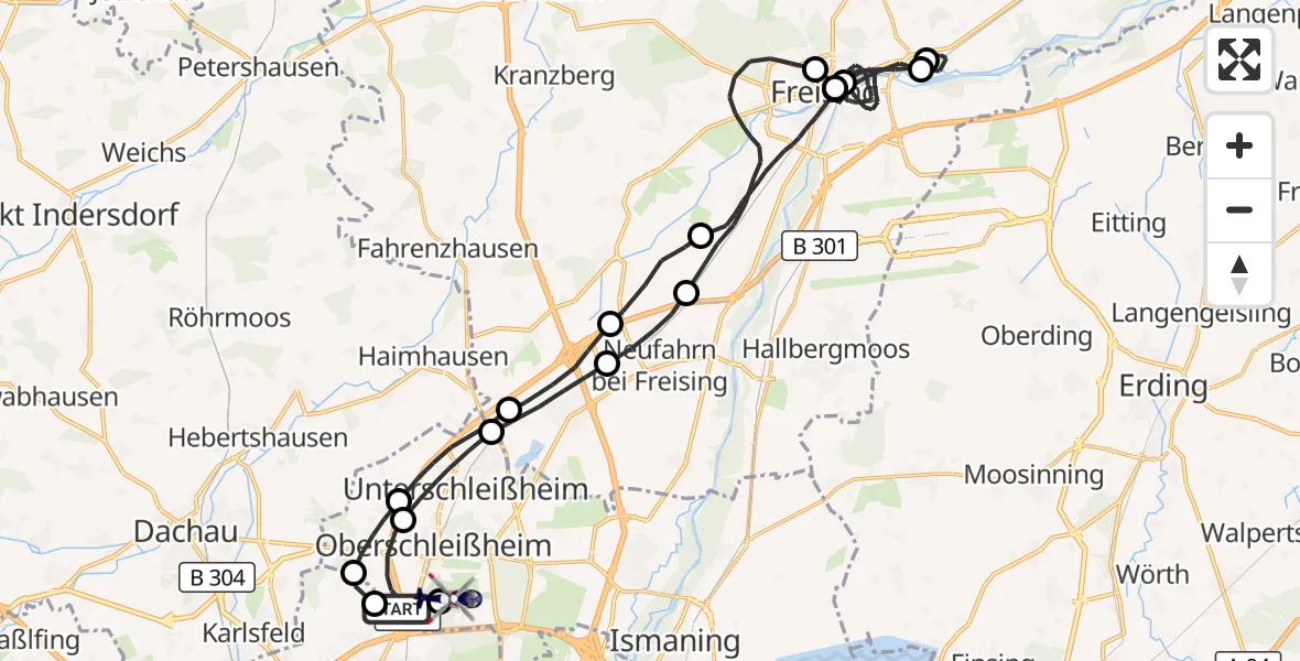 Flugroute Polizeihubschrauber Oberschleißheim - Schleissheim Flugplatz, 10 Juli 2026, 23:05