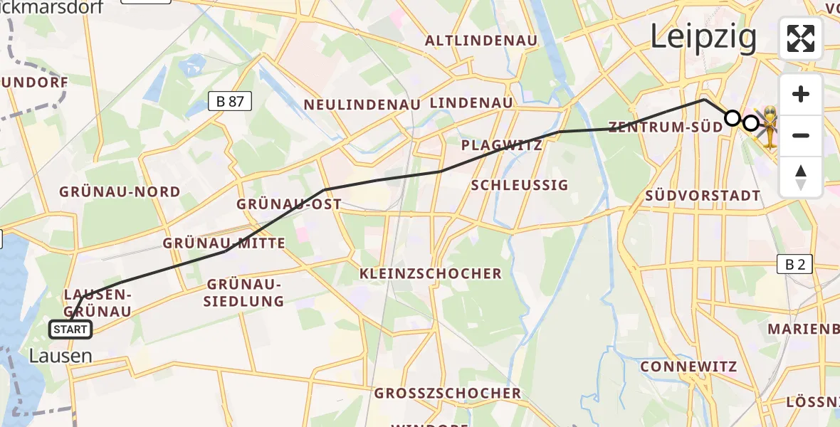 Flugroute Rettungshubschrauber Leipzig - Leipzig University Hospital Heliport 1, 11 Juli 2026, 04:13