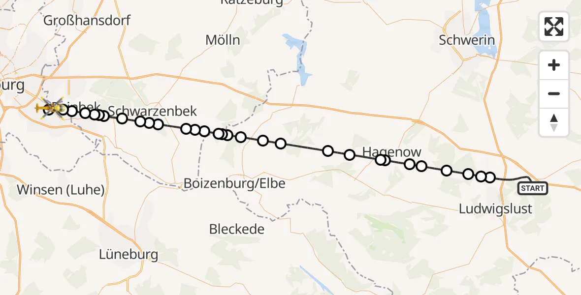 Flugroute Rettungshubschrauber Neustadt-Glewe - Christoph Hansa ADAC Hubschrauberlandeplatz, 11 Juli 2026, 04:29