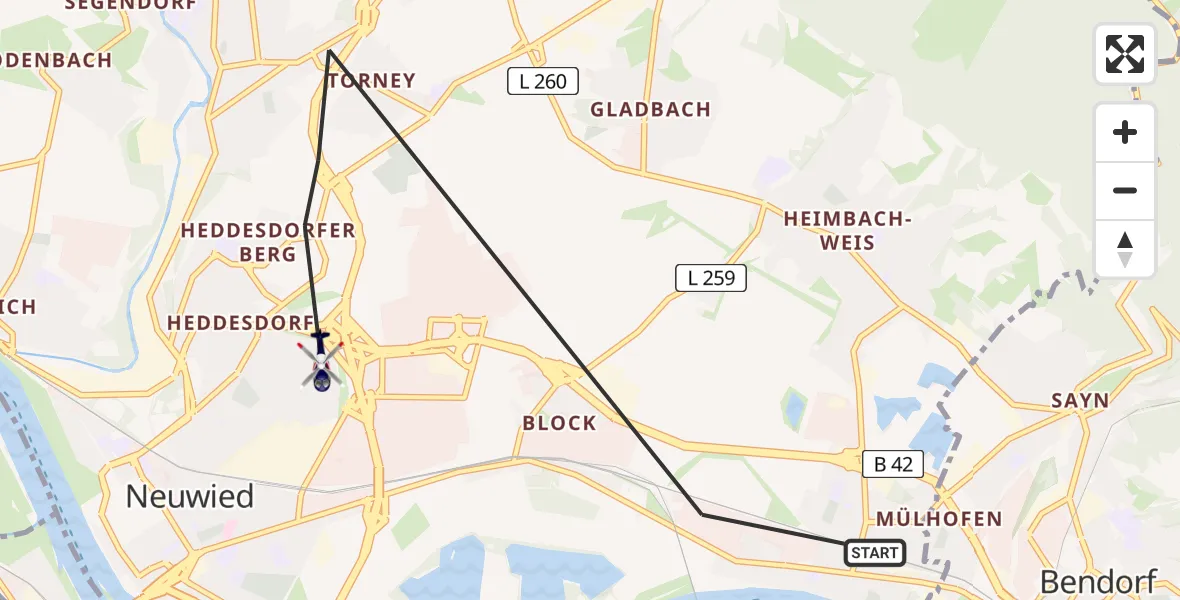 Flugroute Polizeihubschrauber Neuwied - Neuwied, 11 Juli 2026, 05:45