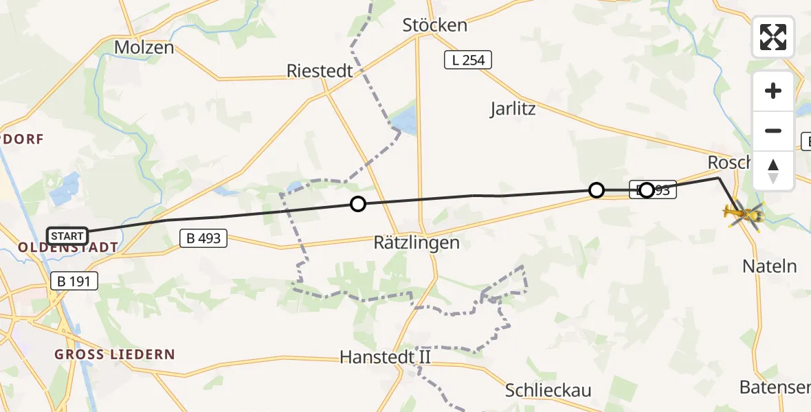 Flugroute Rettungshubschrauber Uelzen - Rosche, 11 Juli 2026, 06:14