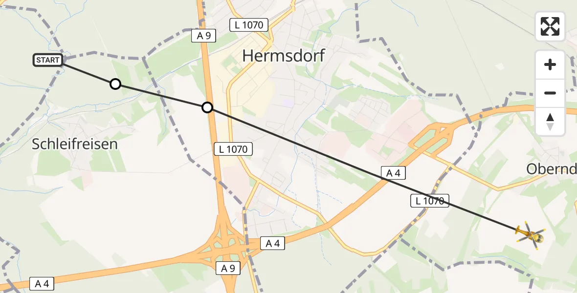 Flugroute Rettungshubschrauber Bobeck - Kraftsdorf, 11 Juli 2026, 06:28