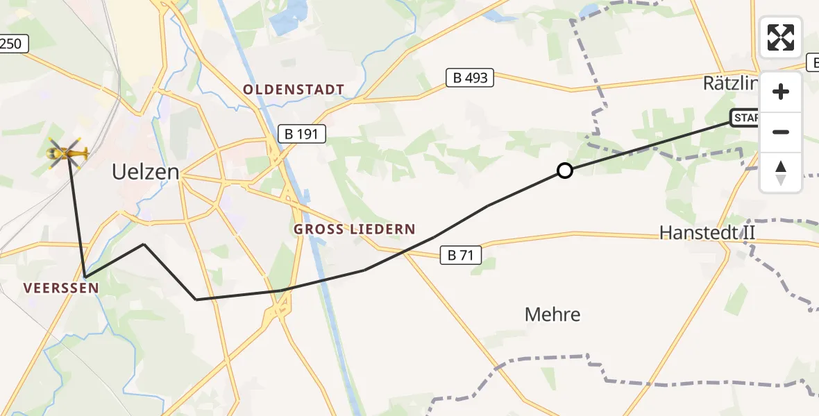Flugroute Rettungshubschrauber Rätzlingen - Uelzen, 11 Juli 2026, 07:01