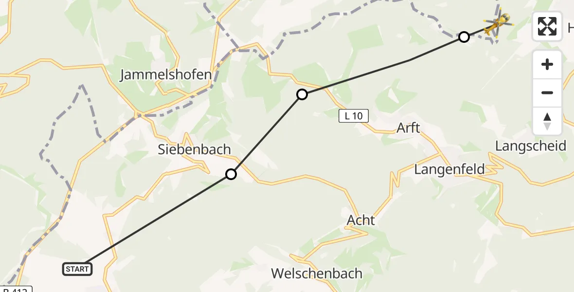 Flugroute Ambulanzhubschrauber Herresbach - Hausten, 11 Juli 2026, 07:14