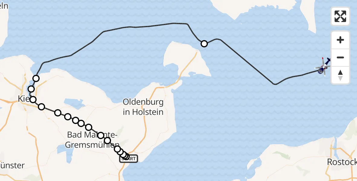 Flugroute Polizeihubschrauber Altenkrempe - Fehmarn, 11 Juli 2026, 07:34