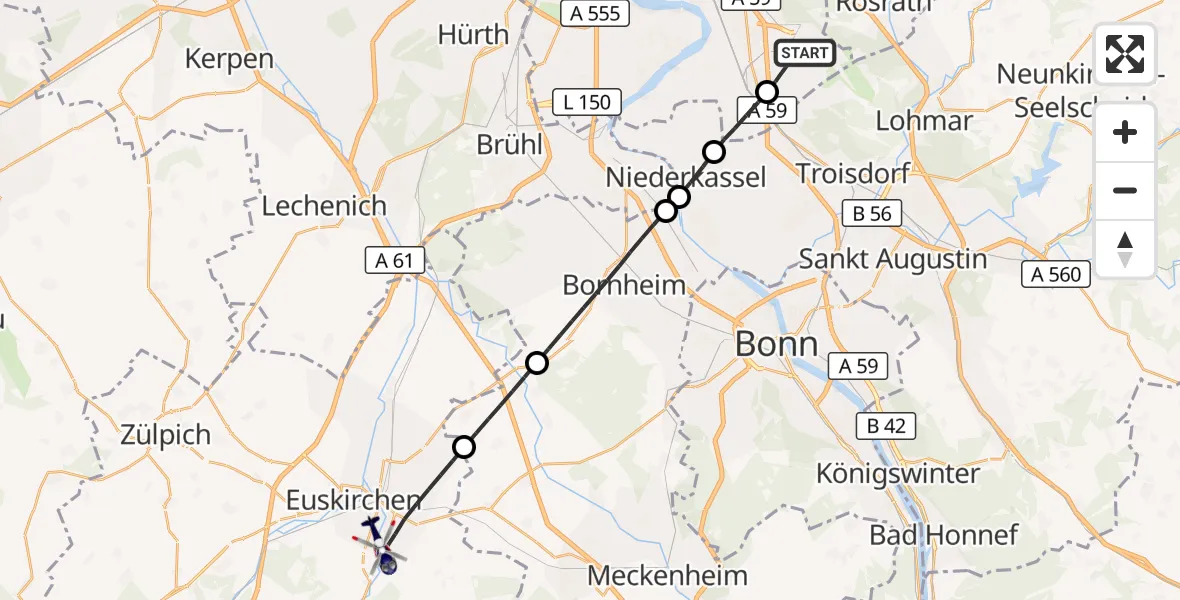 Flugroute Polizeihubschrauber Köln Bonn Flughafen - Euskirchen, 11 Juli 2026, 07:43